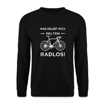 Man erlebt mich selten RADLOS Rennrad - Unisex Pullover - Schwarz - Vorne - Alina (178cm) & Michal (187cm)