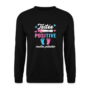 Testée Positive Veuillez Patienter Grossesse - Sweat-shirt Unisexe - noir - Devant - Alina (178cm) & Michal (187cm)