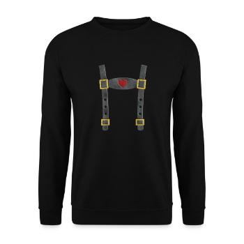Bayern Fake Tracht Lederhose - Unisex Pullover - Schwarz - Vorne - Alina (178cm) & Michal (187cm)