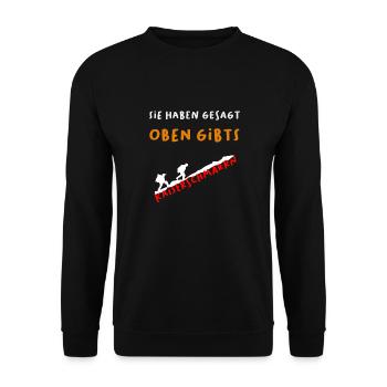 Sie haben gesagt oben gibts Kaiserschmarrn - Unisex Pullover - Schwarz - Vorne - Alina (178cm) & Michal (187cm)