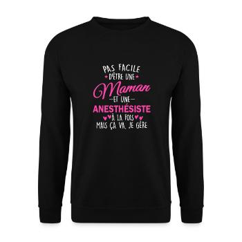 maman et anesthésiste / humour maman anesthésiste - Sweat-shirt Unisexe - noir - Devant - Alina (178cm) & Michal (187cm)