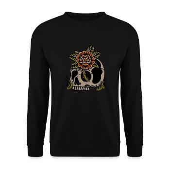 Old school tattoo graphic design skull with rose - Unisex Pullover - Schwarz - Vorne - Alina (178cm) & Michal (187cm)