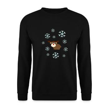Rentier im Schnee Elche Schneeflocke Weihnachten - Unisex Pullover - Schwarz - Vorne - Alina (178cm) & Michal (187cm)