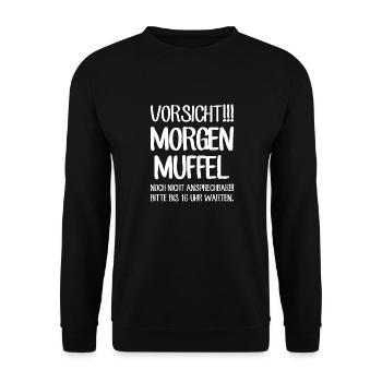 Morgenmuffel - Noch nicht ansprechen Bitte warten - Unisex Pullover - Schwarz - Vorne - Alina (178cm) & Michal (187cm)