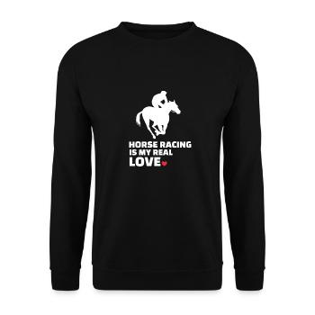 Ich Liebe Pferderennen - Unisex Pullover - Schwarz - Vorne - Alina (178cm) & Michal (187cm)