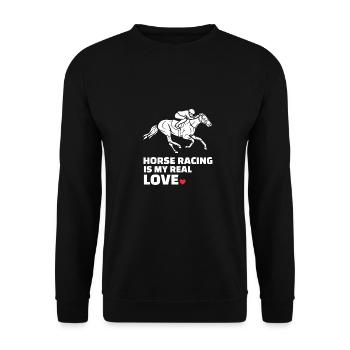 Ich Liebe Pferderennen - Unisex Pullover - Schwarz - Vorne - Alina (178cm) & Michal (187cm)