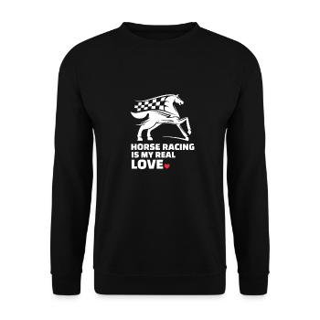 Ich Liebe Pferderennen - Unisex Pullover - Schwarz - Vorne - Alina (178cm) & Michal (187cm)