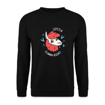 Life's A Llama-Ride! Retro Cute Funny Llama - Unisex Sweatshirt - black - Front - Alina (178cm) & Michal (187cm)