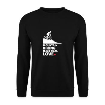 I love mountain biking - Unisex Sweatshirt - black - Front - Alina (178cm) & Michal (187cm)