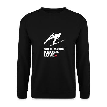 Ich Liebe Skisprung - Unisex Pullover - Schwarz - Vorne - Alina (178cm) & Michal (187cm)