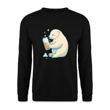 Eisbär genießt ein leckeres Bier - Unisex Pullover - Schwarz - Vorne - Alina (178cm) & Michal (187cm)