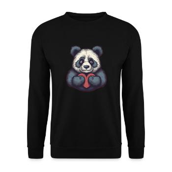 Cute panda bear holds a heart in his paws - Unisex Sweatshirt - black - Front - Alina (178cm) & Michal (187cm)