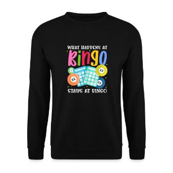 What happens at bingo, stays at bingo | Bingo - Unisex Pullover - Schwarz - Vorne - Alina (178cm) & Michal (187cm)
