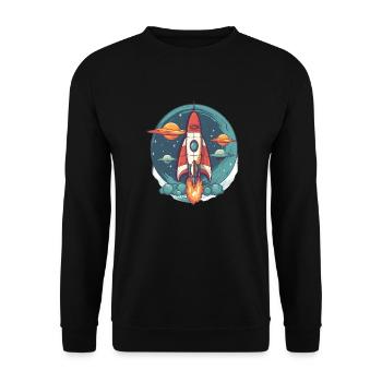 Whimsy Rocket: Galaktisches Abenteuer! - Unisex Pullover - Schwarz - Vorne - Alina (178cm) & Michal (187cm)