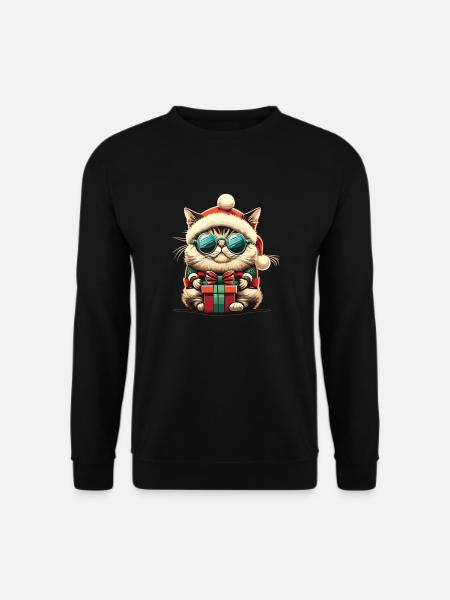 Coole Katze Weihnachtsmütze mit Weihnachtsgeschenk - Unisex Pullover - Schwarz