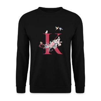 Buchstabe k floral - Geschenkidee - Unisex Pullover - Schwarz - Vorne - Alina (178cm) & Michal (187cm)