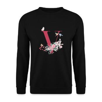 Lettre v floral -idée cadeau - Sweat-shirt Unisexe - noir - Devant - Alina (178cm) & Michal (187cm)