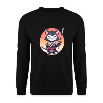 Samurai Cat #37 - Unisex Sweatshirt - black - Front - Alina (178cm) & Michal (187cm)
