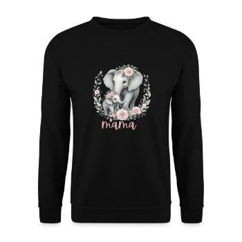 Mama Heart Floral Wreath Elephant Baby Shower - Unisex Pullover - Schwarz - Vorne - Alina (178cm) & Michal (187cm)