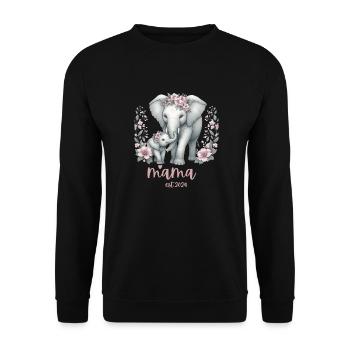 Mama 2024 Elephant Floral Wreath Celebration - Unisex Pullover - Schwarz - Vorne - Alina (178cm) & Michal (187cm)