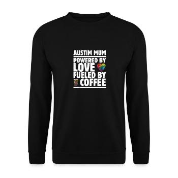 Austism Mum Powered by Love, Fueled by Coffee - Unisex Sweatshirt - black - Front - Alina (178cm) & Michal (187cm)