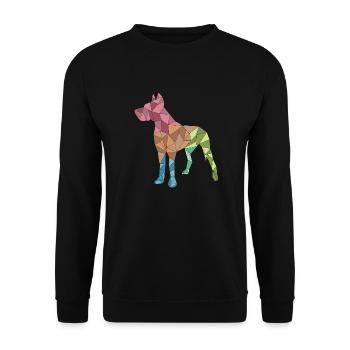 GROSSER DANE, geometrisch, bunt - Unisex Pullover - Schwarz - Vorne - Alina (178cm) & Michal (187cm)