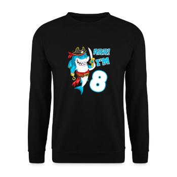 8. Geburtstag Hai Piraten Jungen Kinder - Unisex Pullover - Schwarz - Vorne - Alina (178cm) & Michal (187cm)