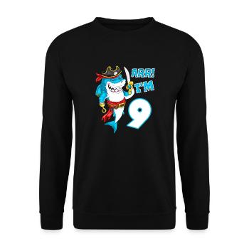9. Geburtstag Hai Piraten Jungen Kinder - Unisex Pullover - Schwarz - Vorne - Alina (178cm) & Michal (187cm)