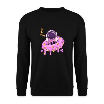 Niedlicher Baby-Astronaut, der auf Donut-Cartoon schläft - Unisex Pullover - Schwarz - Vorne - Alina (178cm) & Michal (187cm)