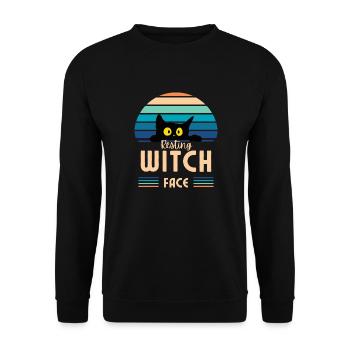 Resting witch face cat - Unisex Pullover - Schwarz - Vorne - Alina (178cm) & Michal (187cm)