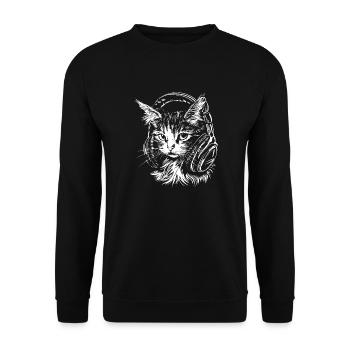 Katze Headset Musik DJ - Unisex Pullover - Schwarz - Vorne - Alina (178cm) & Michal (187cm)