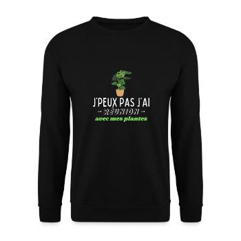 J'peux pas, j'ai réunion avec mes plantes - Sweat-shirt Unisexe - noir - Devant - Alina (178cm) & Michal (187cm)