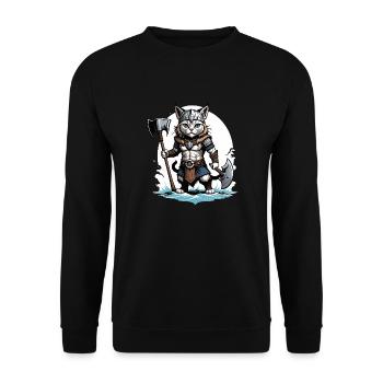 Cat Wikinger Viking Katze Geschenk Süß - Unisex Pullover - Schwarz - Vorne - Alina (178cm) & Michal (187cm)