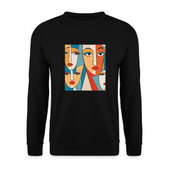 Abstrakte Gesichter - Unisex Pullover - Schwarz - Vorne - Alina (178cm) & Michal (187cm)