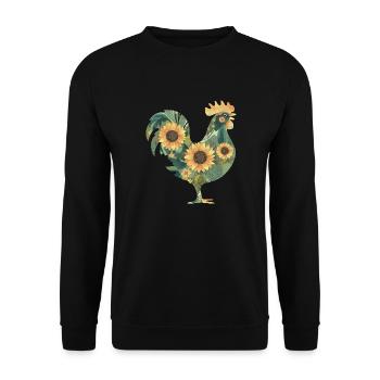 Floraler Hahn - Unisex Pullover - Schwarz - Vorne - Alina (178cm) & Michal (187cm)