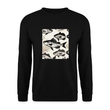 Dessin de poisson à la japonaise - Sweat-shirt Unisexe - noir - Devant - Alina (178cm) & Michal (187cm)