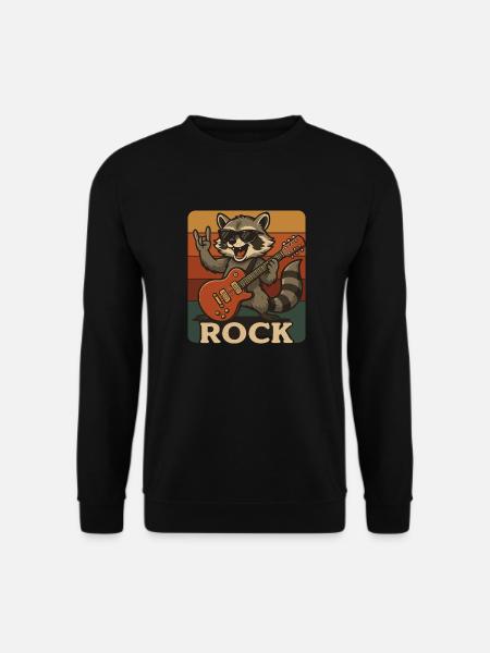 Rock ’n’ Raccoon – Lustiger Retro Waschbär - Unisex Pullover - Schwarz