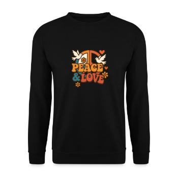 70er Jahre Flower Power Peace and Love Grafik - Unisex Pullover - Schwarz - Vorne - Alina (178cm) & Michal (187cm)