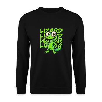 Funny Cartoon Gecko – Tendance Reptile Vert - Sweat-shirt Unisexe - noir - Devant - Alina (178cm) & Michal (187cm)