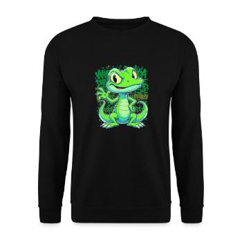 Fröhliche Echse – Witziger Comic Style - Unisex Pullover - Schwarz - Vorne - Alina (178cm) & Michal (187cm)