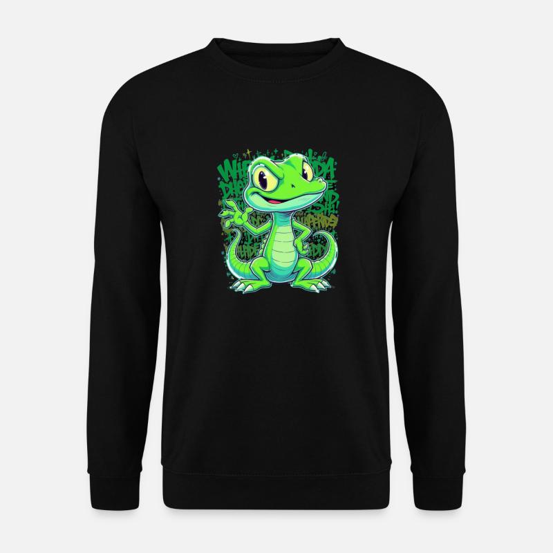 Fröhliche Echse – Witziger Comic Style - Unisex Pullover - Schwarz