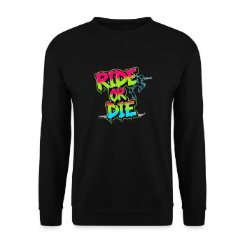 Ride or Die – Buntes Skateboard Street Art Design - Unisex Pullover - Schwarz - Vorne - Alina (178cm) & Michal (187cm)