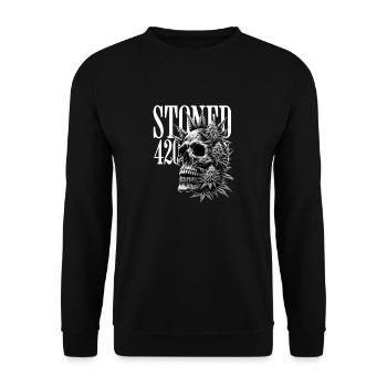 Schädel Hanfblätter Skull Stoned 420 Cannabis - Unisex Pullover - Schwarz - Vorne - Alina (178cm) & Michal (187cm)