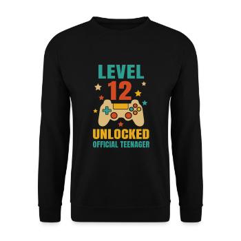 12. Geburtstag - Unisex Pullover - Schwarz - Vorne - Alina (178cm) & Michal (187cm)
