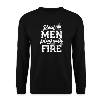 MÄNNER SPIELEN FEUER BBQ GRILL GRILLEN BIER MOTIVE - Unisex Pullover - Schwarz - Vorne - Alina (178cm) & Michal (187cm)