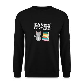 Facilement distrait par les chats et les livres Katze Bücher - Sweat-shirt Unisexe - noir - Devant - Alina (178cm) & Michal (187cm)