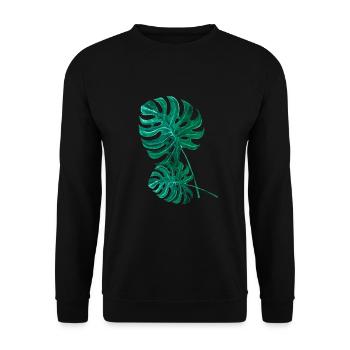Monstera Palmen Blatt - Unisex Pullover - Schwarz - Vorne - Alina (178cm) & Michal (187cm)