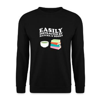 Easily Distracted y Matcha And Books Buch Bücher - Unisex Pullover - Schwarz - Vorne - Alina (178cm) & Michal (187cm)