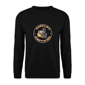 Zertifizierter Gabelstaplerfahrer Kompetenz - Unisex Pullover - Schwarz - Vorne - Alina (178cm) & Michal (187cm)