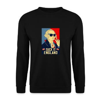 Suck-It England Funny July 4 George Washington - Unisex Sweatshirt - black - Front - Alina (178cm) & Michal (187cm)